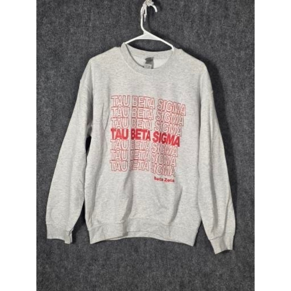 Gildan Tau Beta Sigma Beta Zeta Sorority Sweatshirt Gray Red Medium Heavy Blend